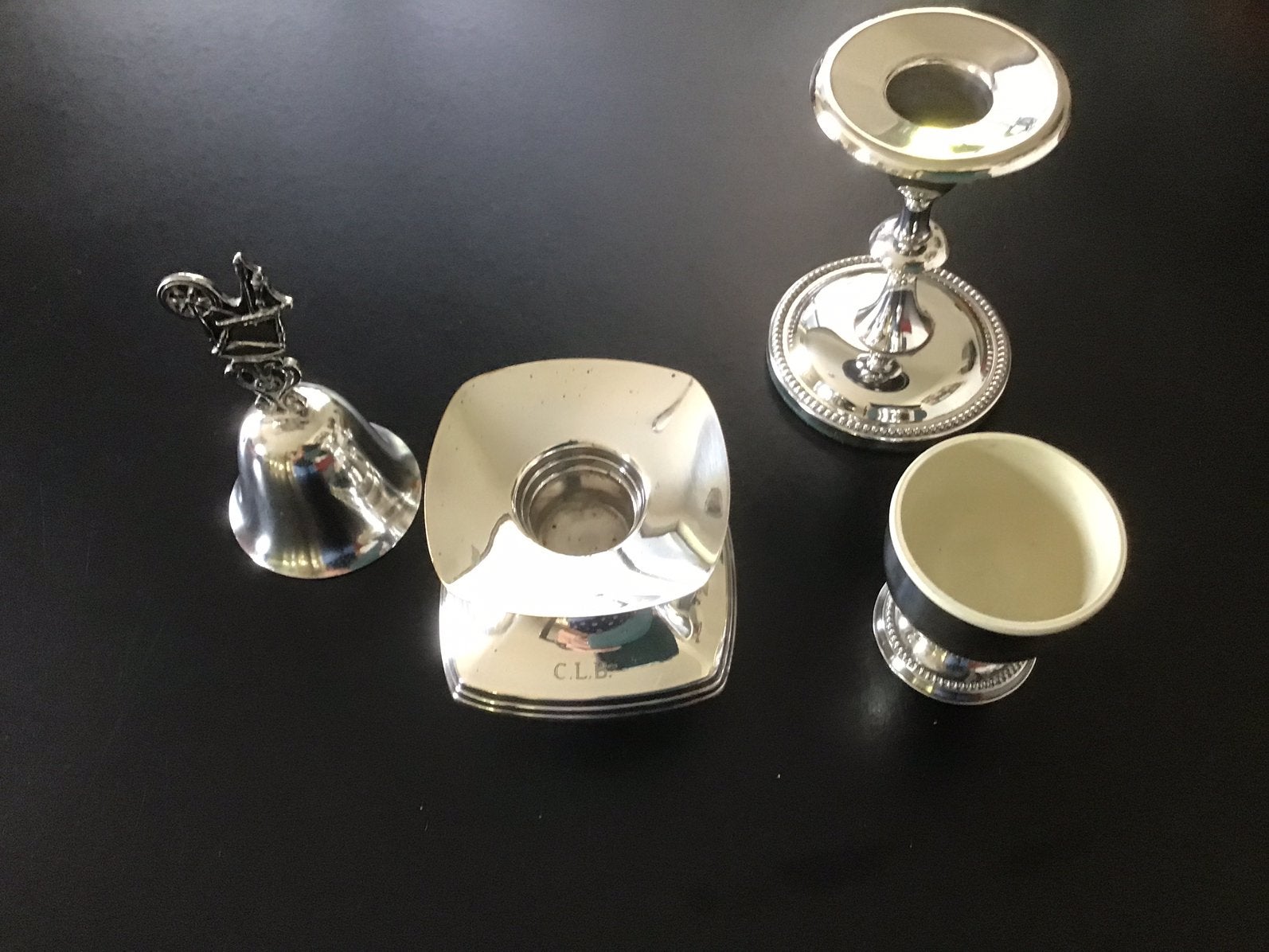 2 verzilverde kandelaars - Walra tafelbel - eierdopje, Ophalen of Verzenden