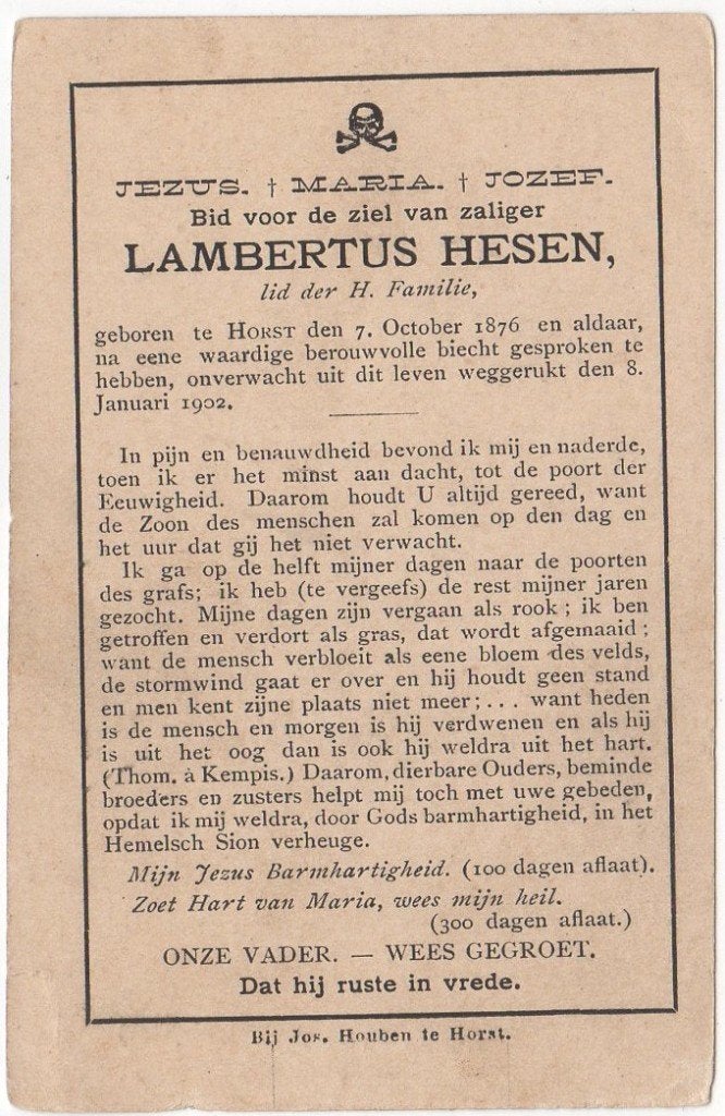 Lambertus Hesen 1876 Horst + 1902 Horst, 25 jaar oud, Verzenden