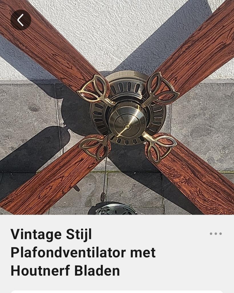 Prachtige Vintage Plafondventilator met Houten Bladen, Ophalen of Verzenden