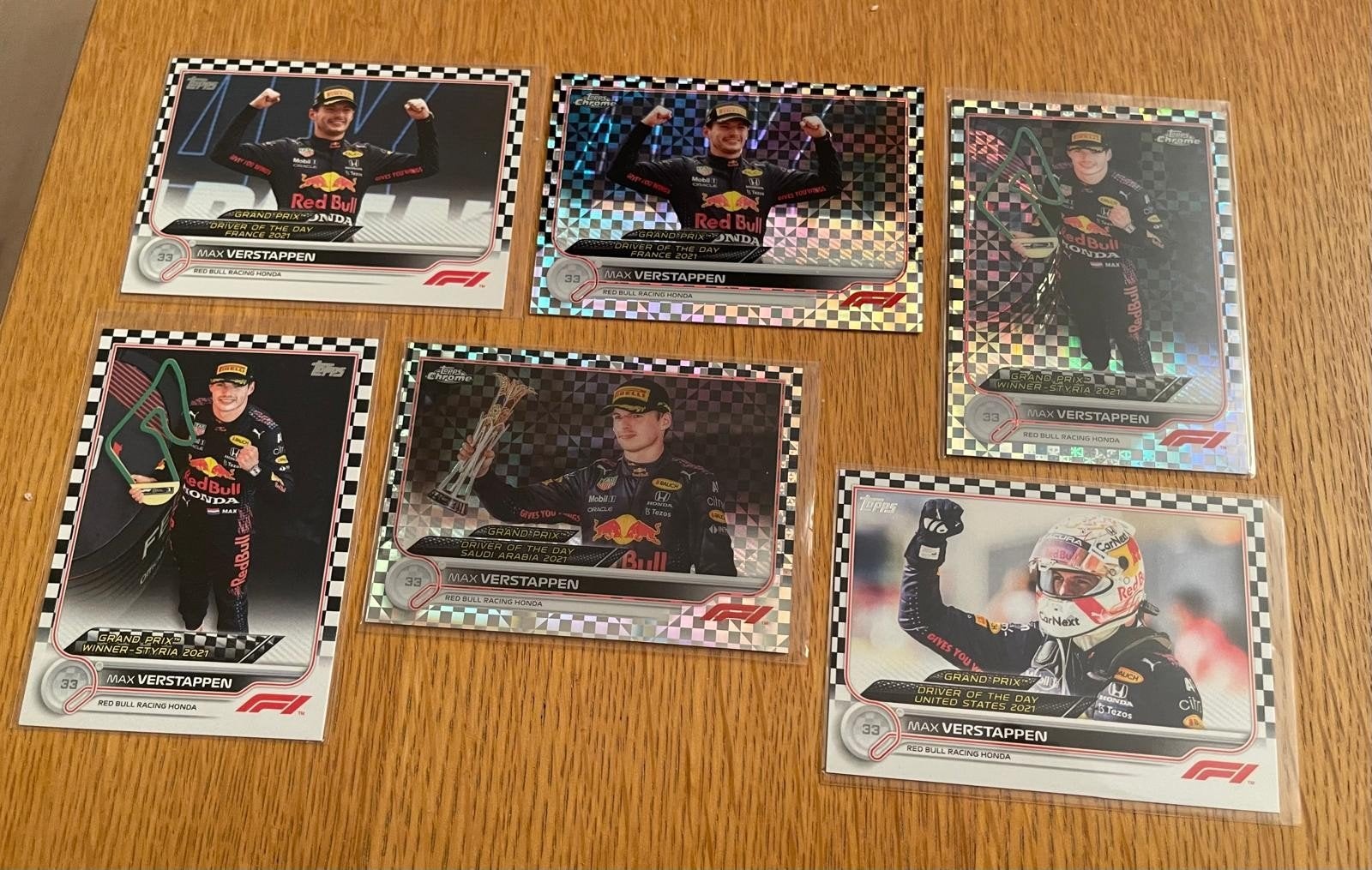 Max Verstappen 2022 Topps F1 Chrome Checker Flag – 6 Kaarten, Hobby en Vrije tijd, Ophalen of Verzenden, Zo goed als nieuw, Plaatje