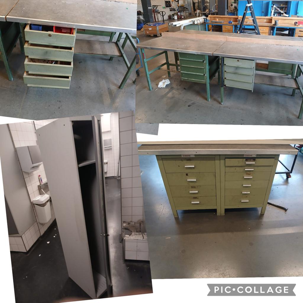 Industriele kasten werktafels bureaus lockerkasten, Antiek en Kunst, Ophalen