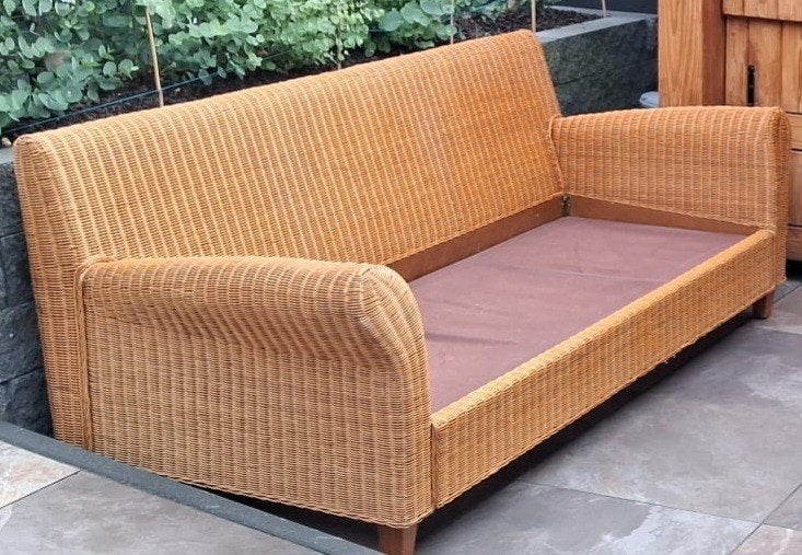 Rieten Bank, Huis en Inrichting, Ophalen, Gebruikt, 150 tot 200 cm, Driepersoons