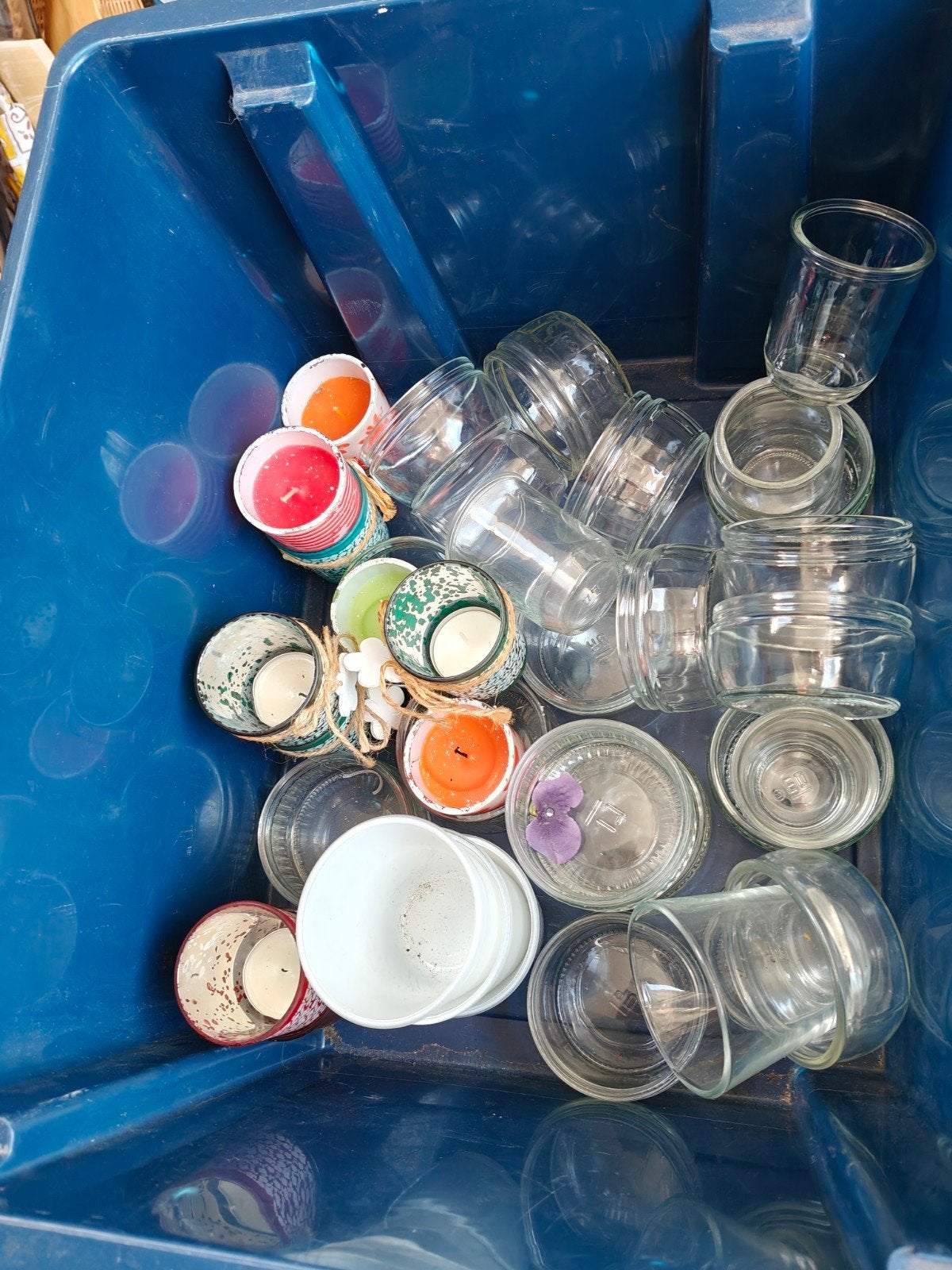 Diverse waxinelichthouders en glazen potjes, Ophalen, Gebruikt, Meerkleurig, Waxinelichthouder