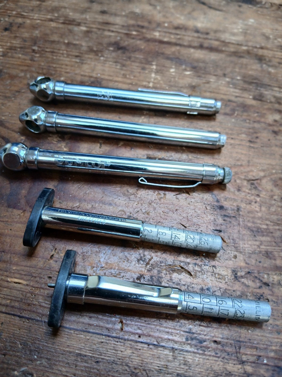 Dunlop pcl 3x bandendrukmeter nos + 2 profiel meters, Antiek en Kunst, Ophalen of Verzenden