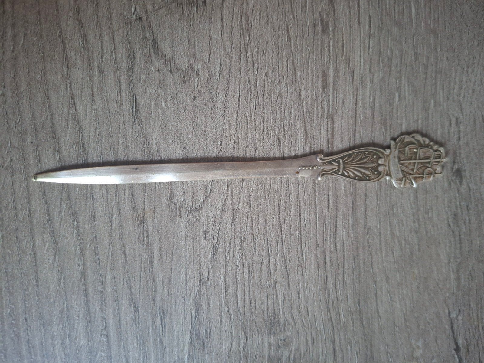 Antieke zilveren briefopener met vlaggenschip detail, Ophalen, Zilver