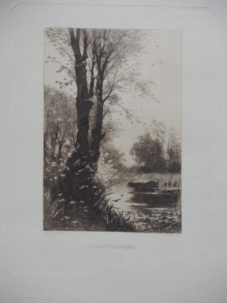 Philippe Zilcken ets "Herfstochtend" 17x23, Antiek en Kunst, Kunst | Etsen en Gravures, Ophalen, 1800 - 1899, Ets, Origineel