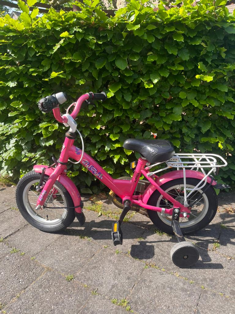 Roze fietsje 12 inch, Ophalen, Terugtraprem, Zijwieltjes, Gebruikt