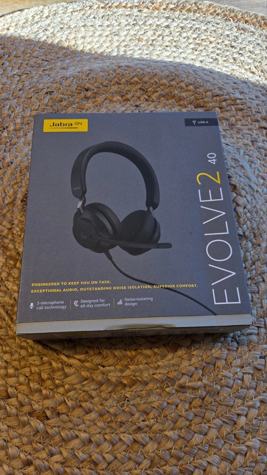 Jabra Evolve2 40 USB-A Stereo Headset Zwart, Ophalen of Verzenden, Zo goed als nieuw, Handleiding, Over-ear