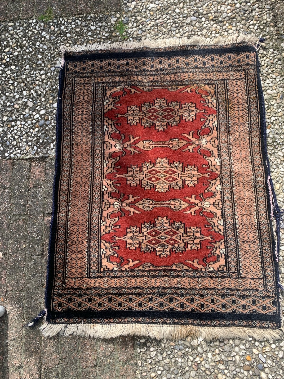 Perzisch tapijt rood zwart 62x83 cm, Gebruikt, Rechthoekig, Rood, 50 tot 100 cm