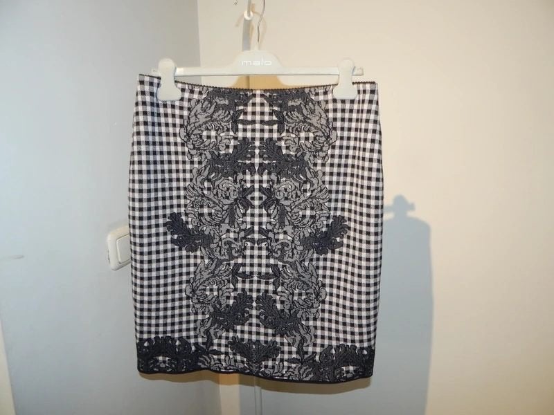 Marccain rok gebreid in ruit en kant look print mooi, Kleding | Dames, Maat 42/44 (L), Zo goed als nieuw, Meerkleurig, Verzenden