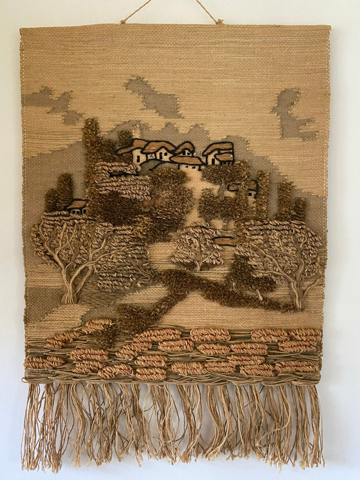 Jute wandkleed - wandecoratie jaren ‘70, Ophalen of Verzenden, Gebruikt, Wandkleed