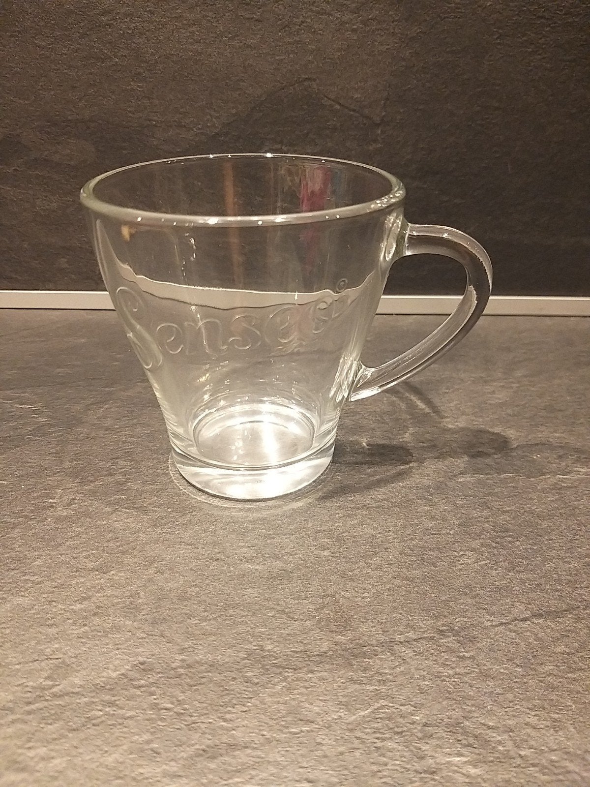 Senseo glazen mok met oor - 12 cm hoog, Nieuw, Ophalen of Verzenden, Glas, Overige stijlen