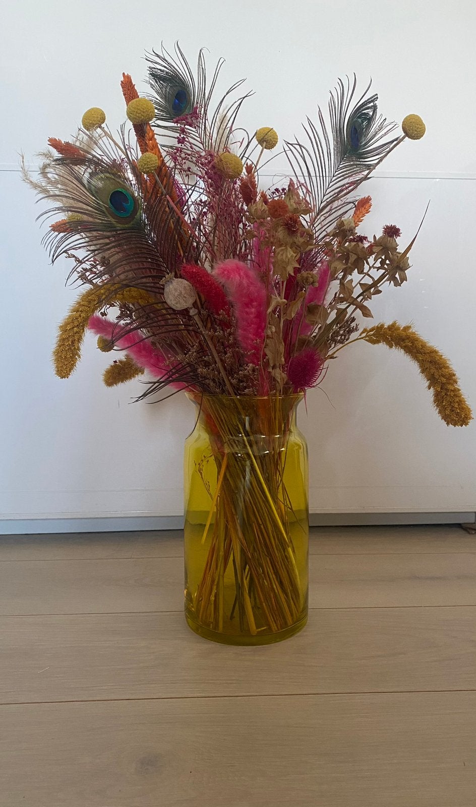 Vaas met droogbloemen - kleurrijk boeket - vaas - droogbloem, Ophalen, Zo goed als nieuw