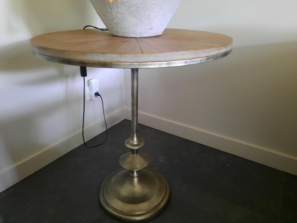 Rond tafeltje met houten blad, Huis en Inrichting, Tafels | Bijzettafels, Ophalen, Overige materialen, Minder dan 55 cm, Rond