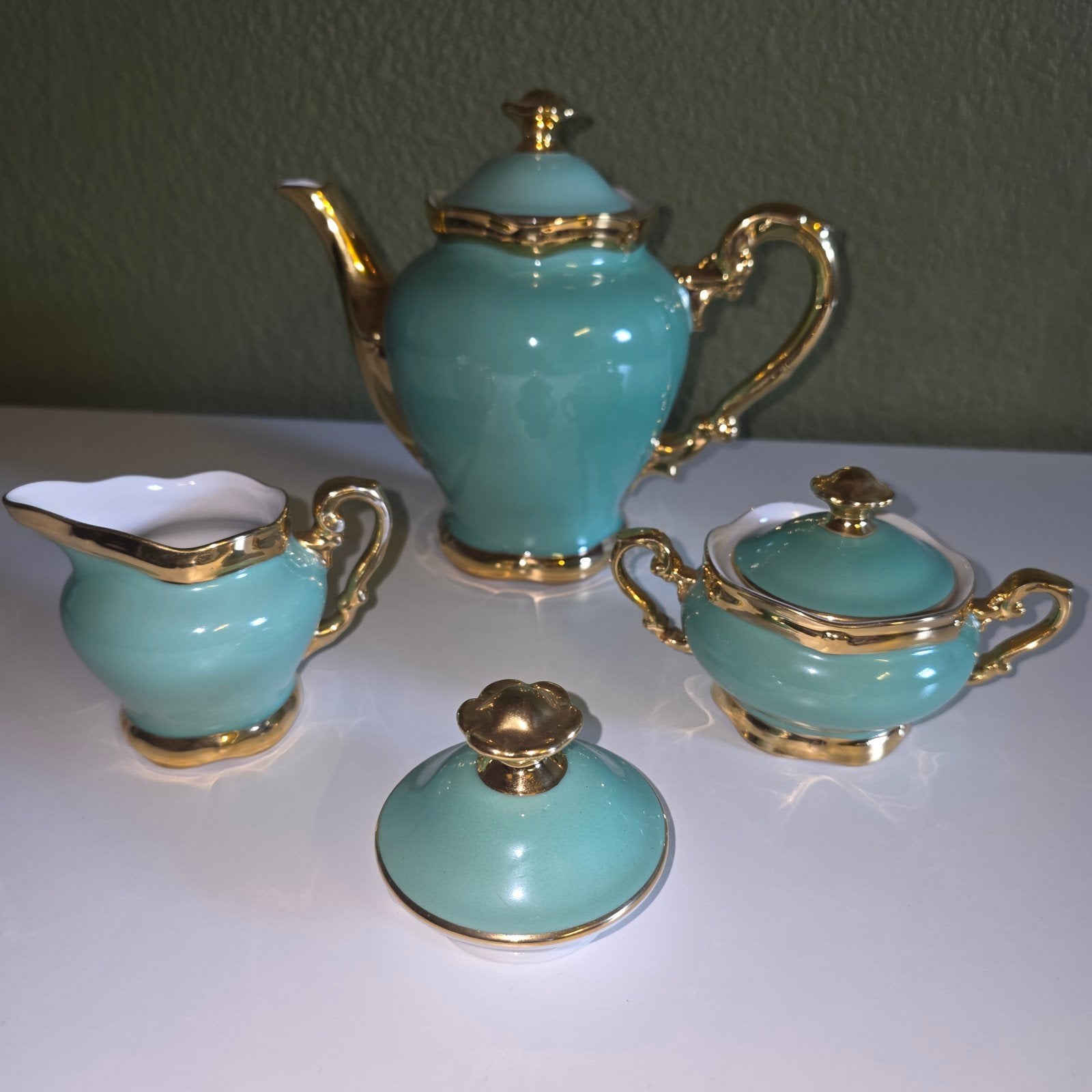 Vintage Plankenhammer Bavaria servies – Turquoise & Goud, Ophalen of Verzenden