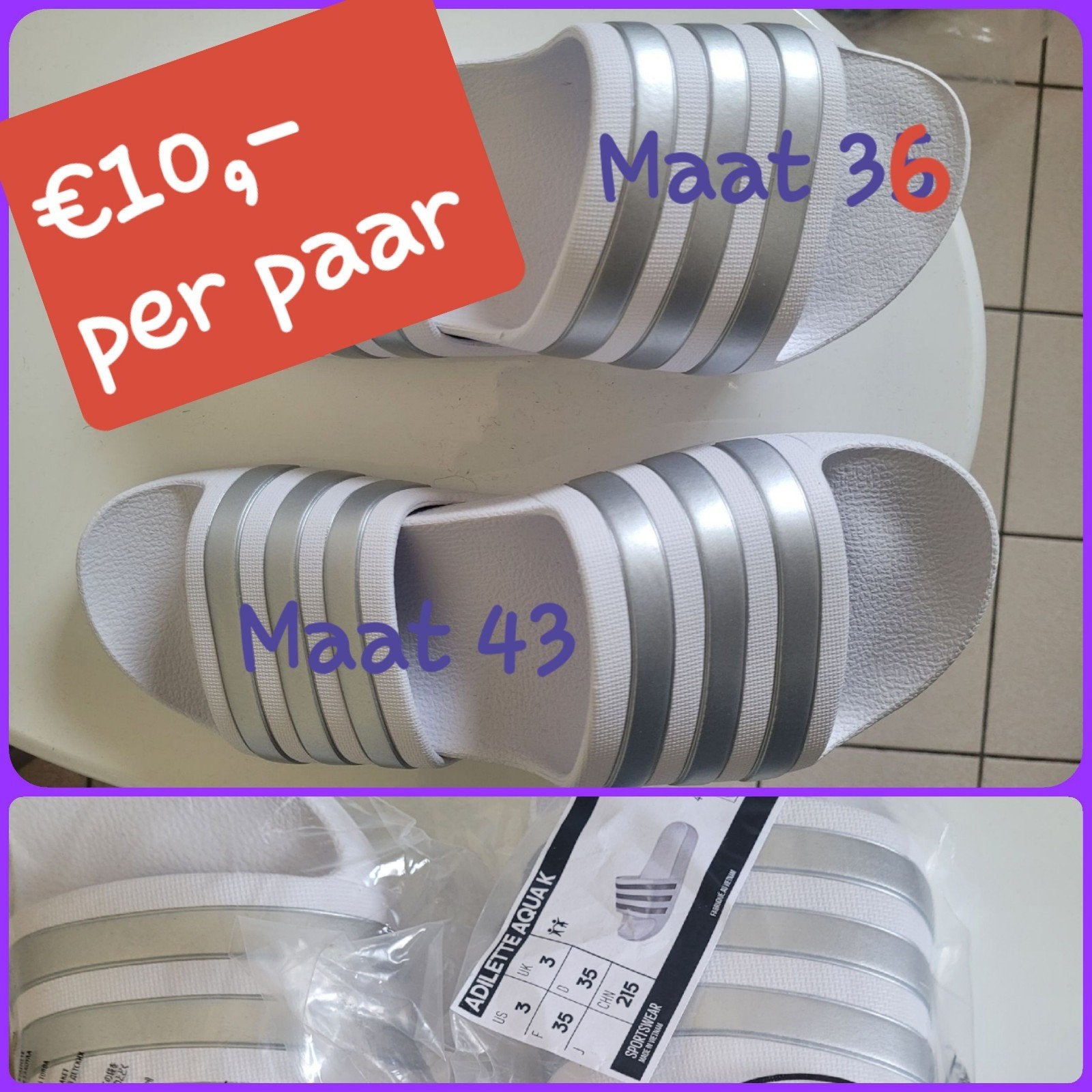 Adidas Adilette Aqua Slippers - Nieuw (Maat 36 en 43), Adidas, Wit, Nieuw, Ophalen