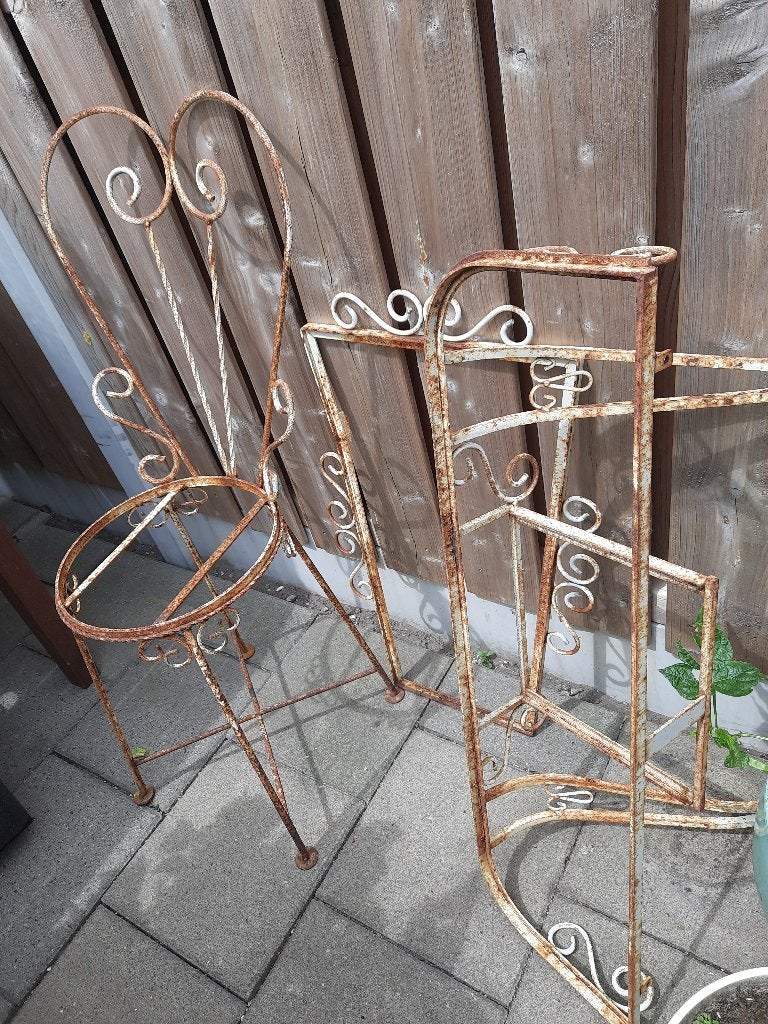 Frans Smeedijzeren brocante, vintage, roestige tuinset, Ophalen, Gebruikt