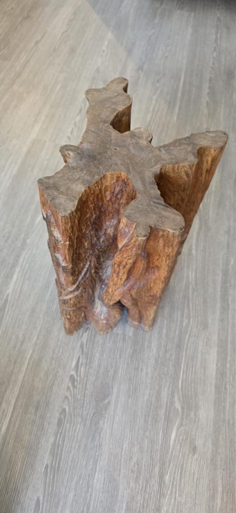 Uniek houten bijzettafel / decoratief blok, Ophalen, Gebruikt
