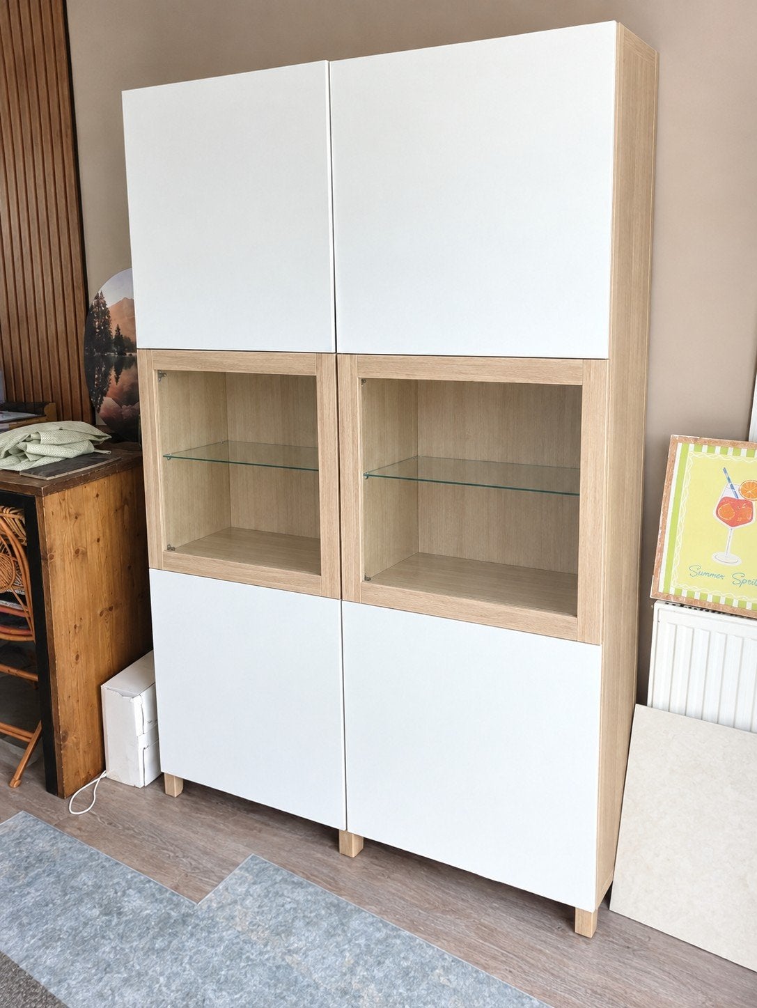2 Kasten Besta Ikea - Wit met Houtkleur en Glazen Deuren, Ophalen