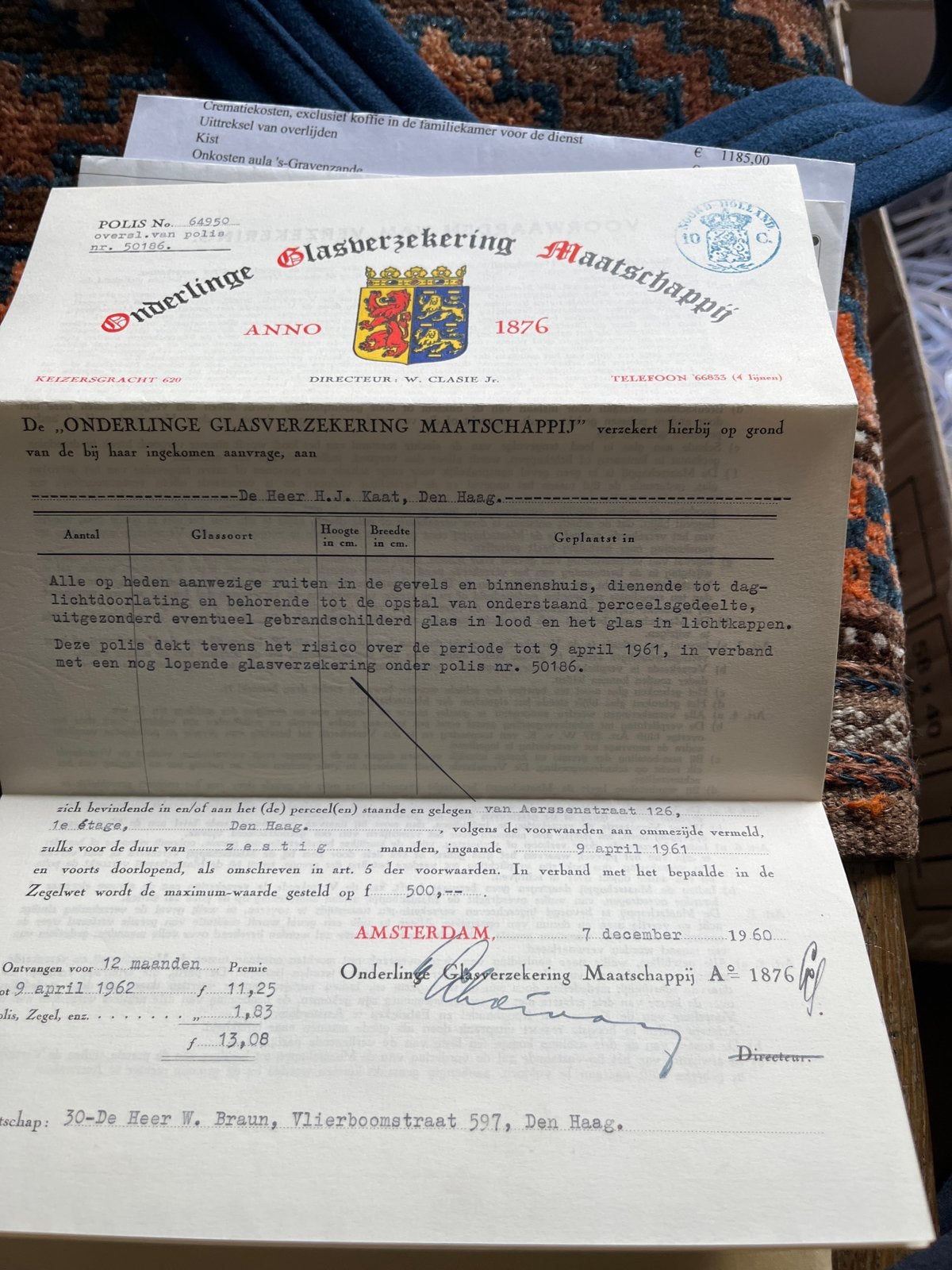 Onderlinge Glasverzekering Maatschappij Aandeel 1960, Postzegels en Munten, Aandelen en Waardepapieren, Verzenden, 1950 tot 1970