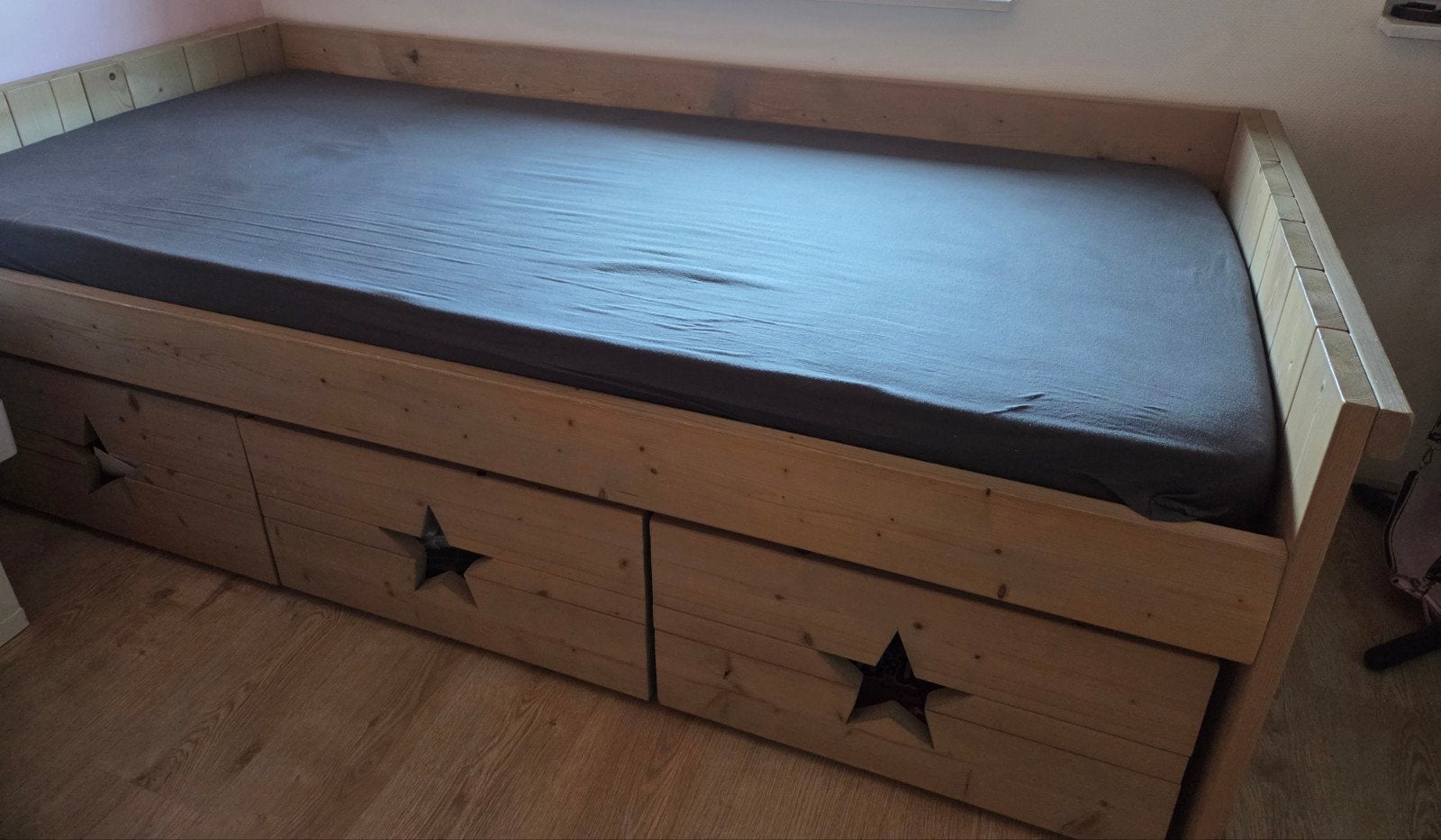 bed, Ophalen, 90 cm, Eenpersoons, Steigerhout