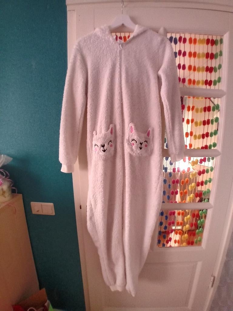 Witte Onesie met Lama Zakken en Oren, Nacht- of Onderkleding, Gebruikt, C&A, Meisje