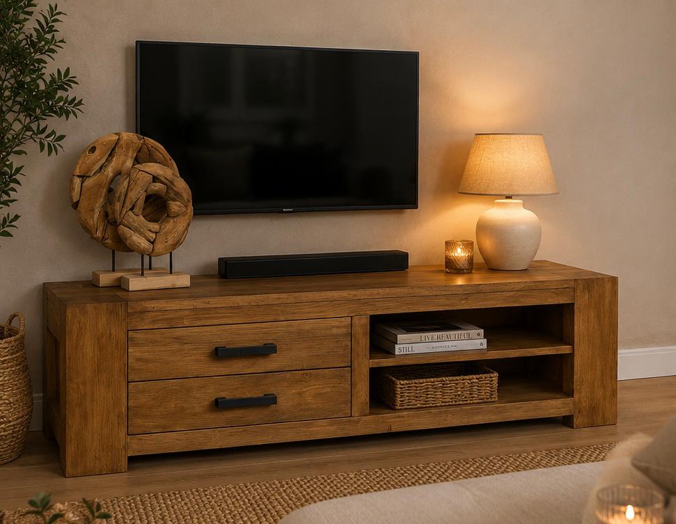 Robuust tv meubel / dressoir massief hout, Huis en Inrichting, Ophalen, 150 tot 200 cm, Eikenhout, Zo goed als nieuw