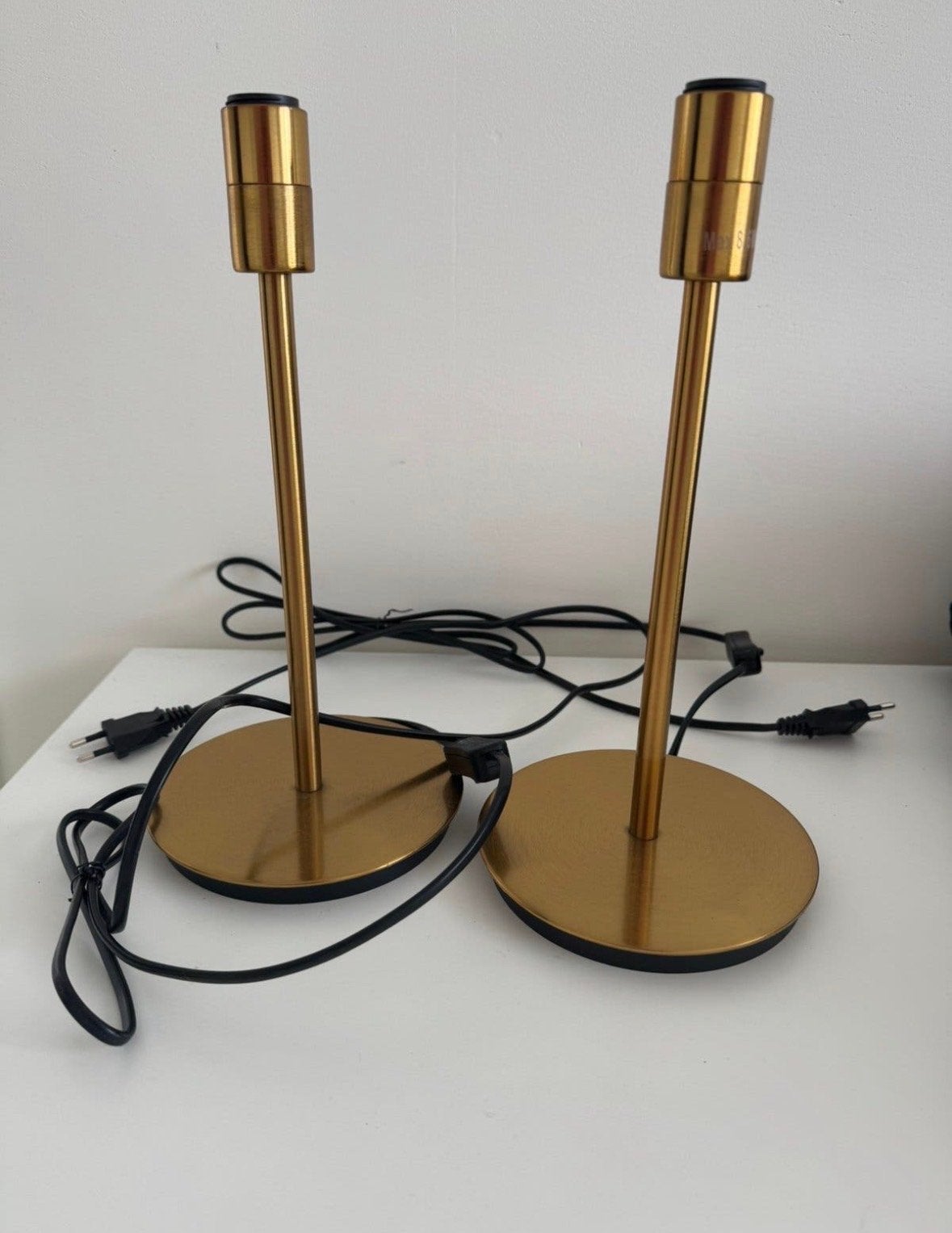 2 tafellampen, messingkleur, 30 cm., Ophalen of Verzenden, Zo goed als nieuw, E27 (groot)