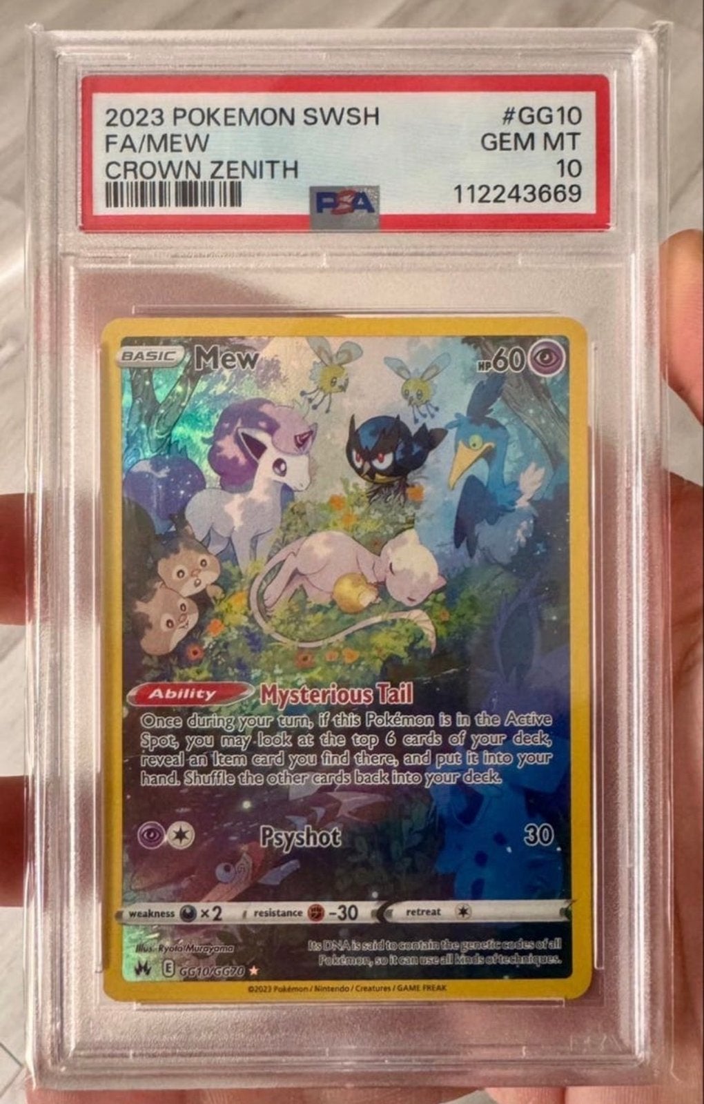 Mew #GG10 Crown Zenith PSA 10 - Pokémon Kaart, Ophalen of Verzenden, Zo goed als nieuw, Losse kaart, Foil