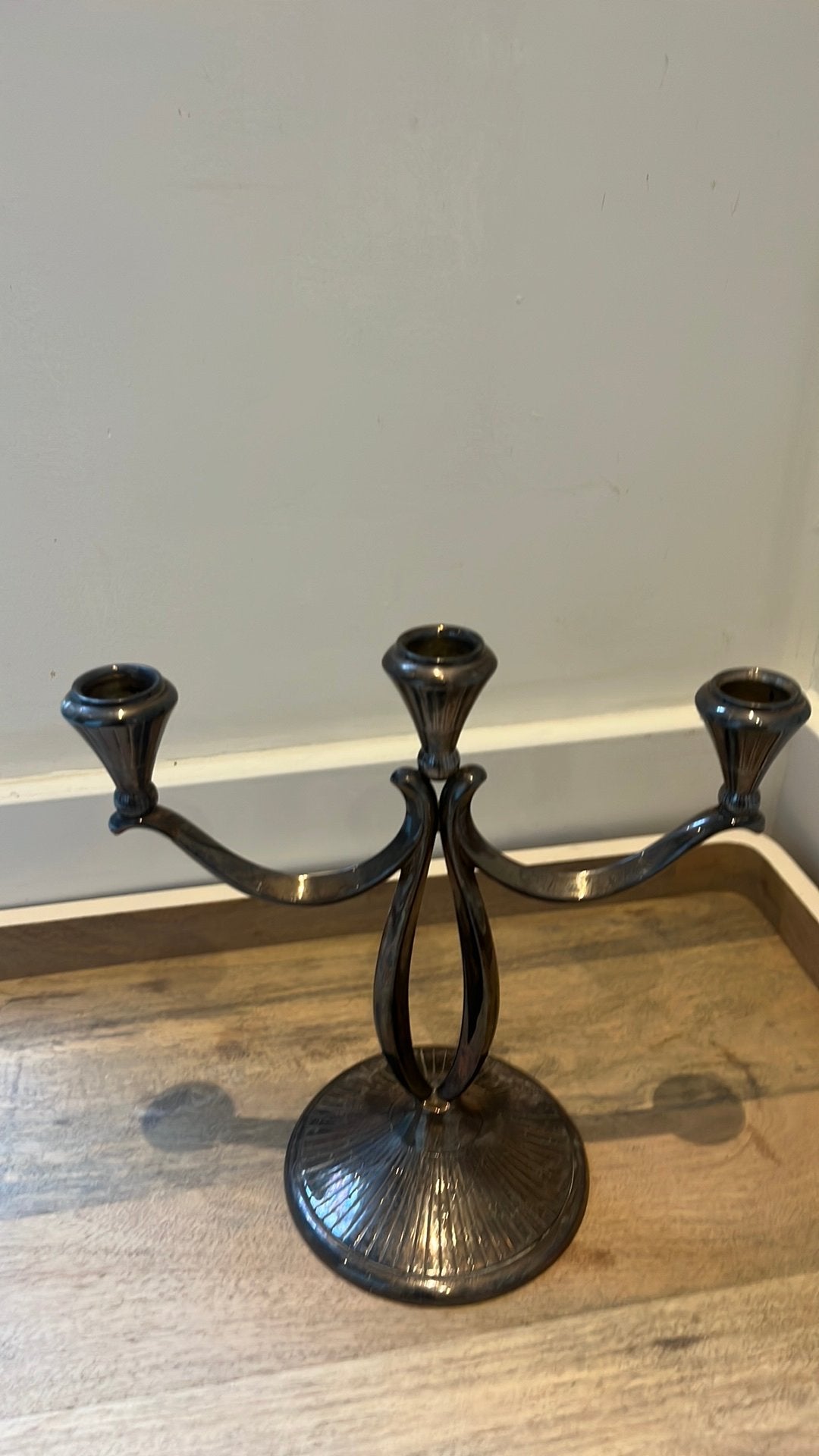 Vintage verzilverde Kandelaar met Drie Armen, Ophalen of Verzenden, Zilver