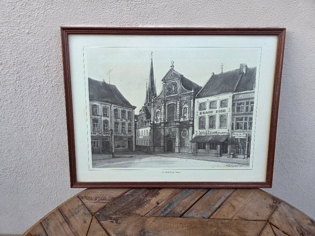 Oude prent Sint Michielskerk Sittard, Verzamelen, Gebruikt, 1980 tot heden, Ophalen of Verzenden, Gebouw