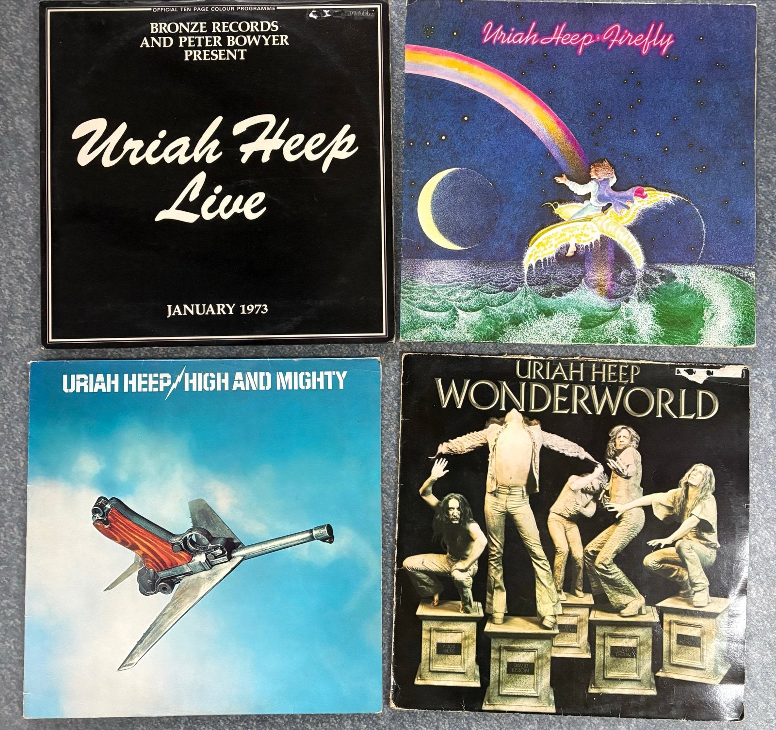 Uriah Heep LP's: Live, Firefly, High and Mighty, Wonderworld, Ophalen of Verzenden, Gebruikt, Hard Rock, Album