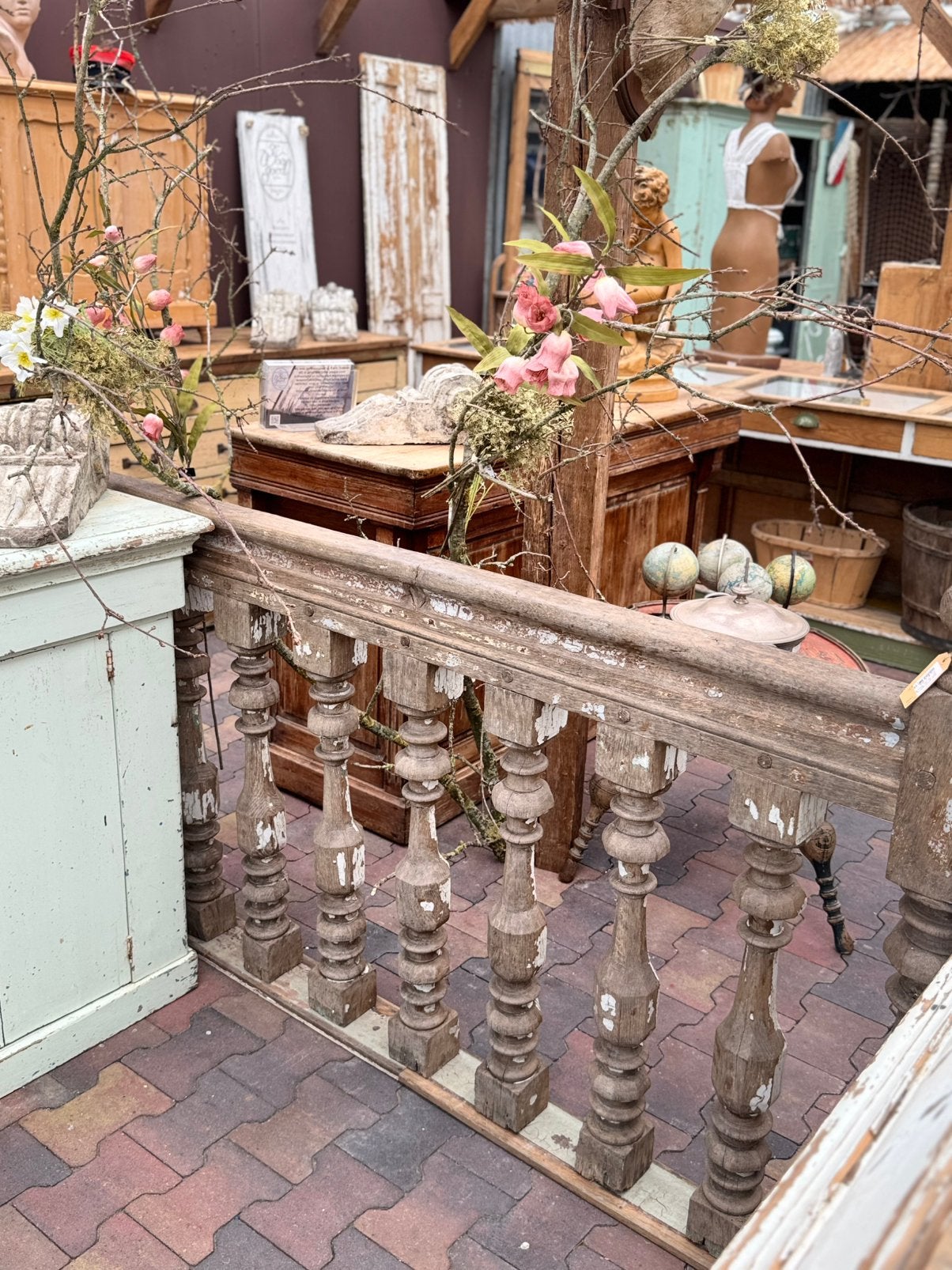 Massief eiken, balustrade, patine, 197b, robuust, Antiek en Kunst, Curiosa en Brocante, Ophalen