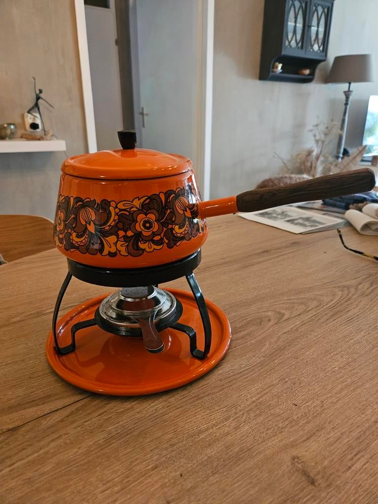 Vintage oranje fonduepan, Ophalen of Verzenden