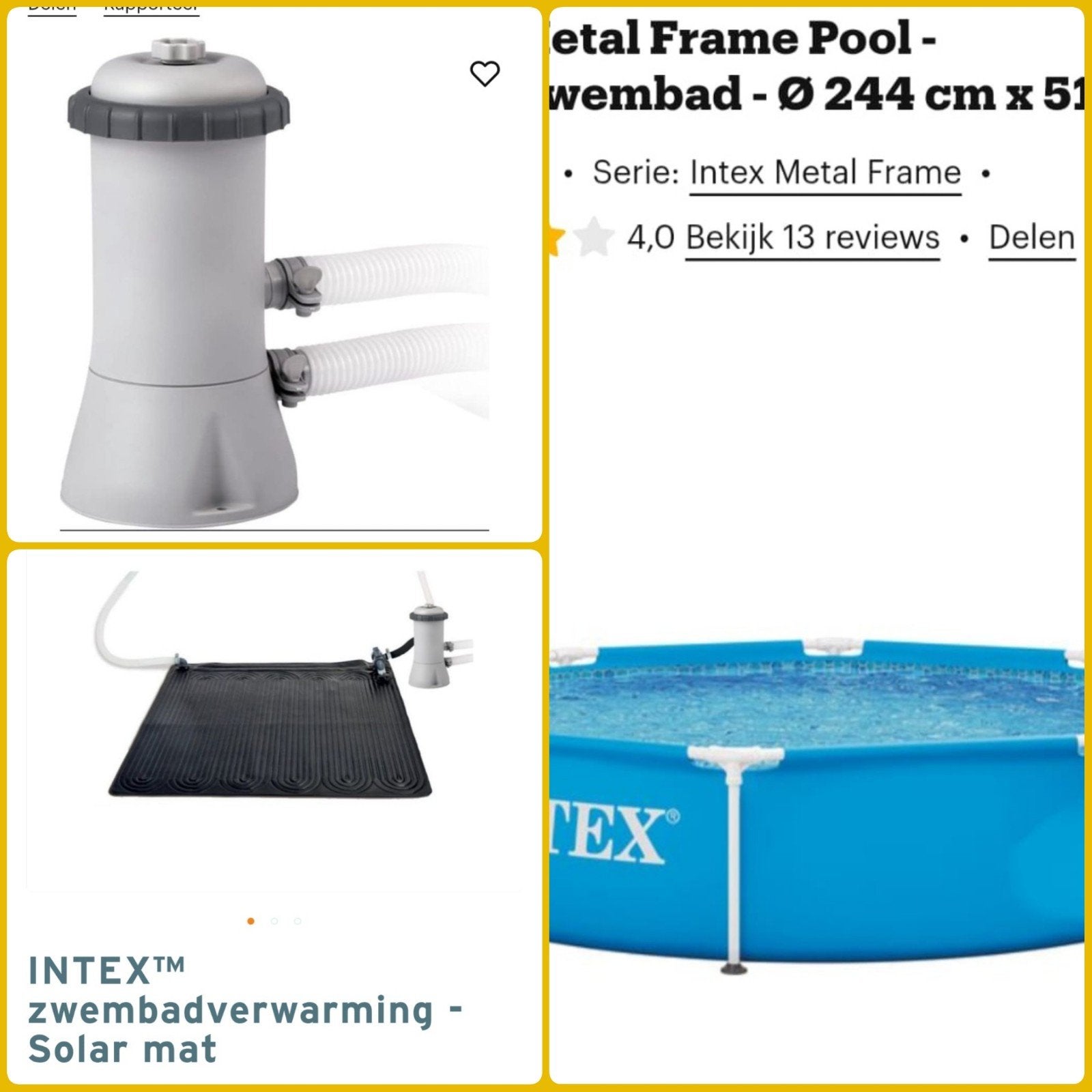 Intex Zwembad 244x51 met filterpomp en solar mat, Ophalen, Rond, Opzetzwembad, Minder dan 80 cm