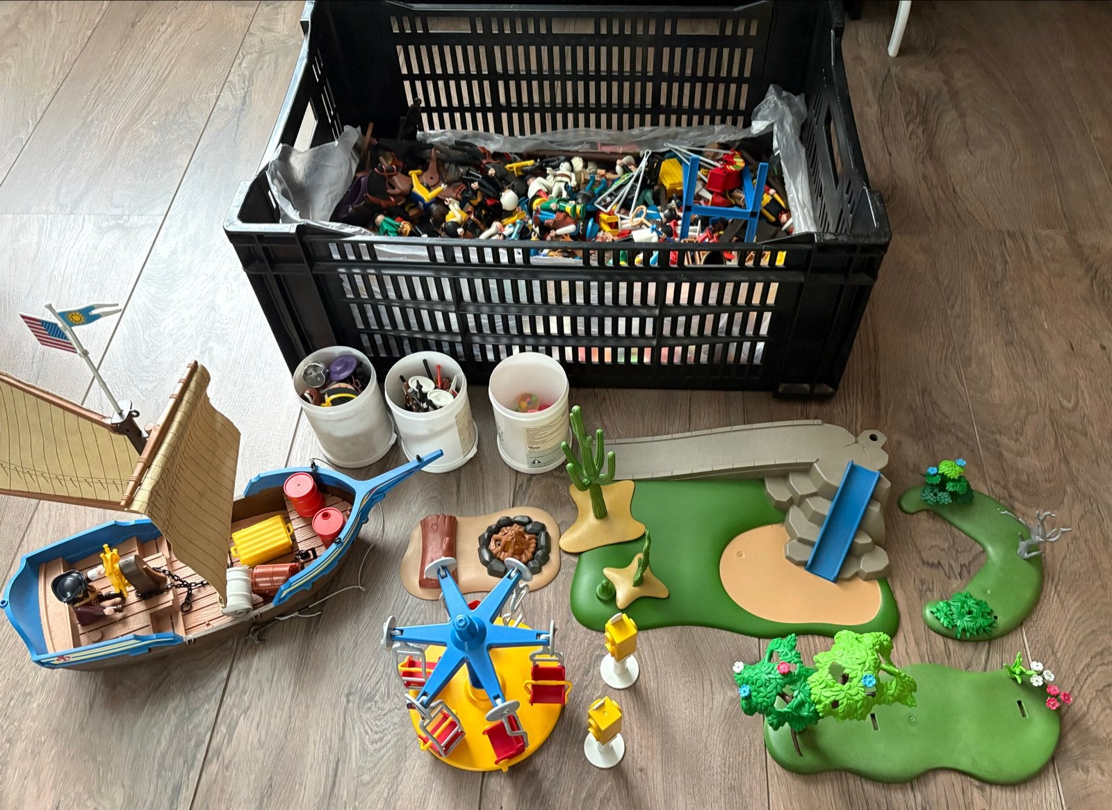 Grote Playmobil set: Piratenboot, draaimolen, dieren & meer, Gebruikt, Losse onderdelen, Overige typen, Ophalen of Verzenden