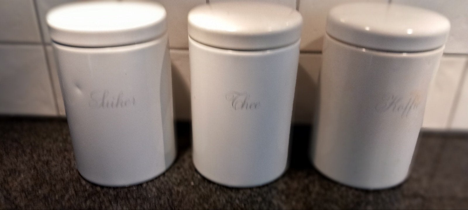 Brabantia voorraadpotten - Koffie, Thee, Suiker, Gebruikt, Ophalen of Verzenden, Voorraadpot, Metaal