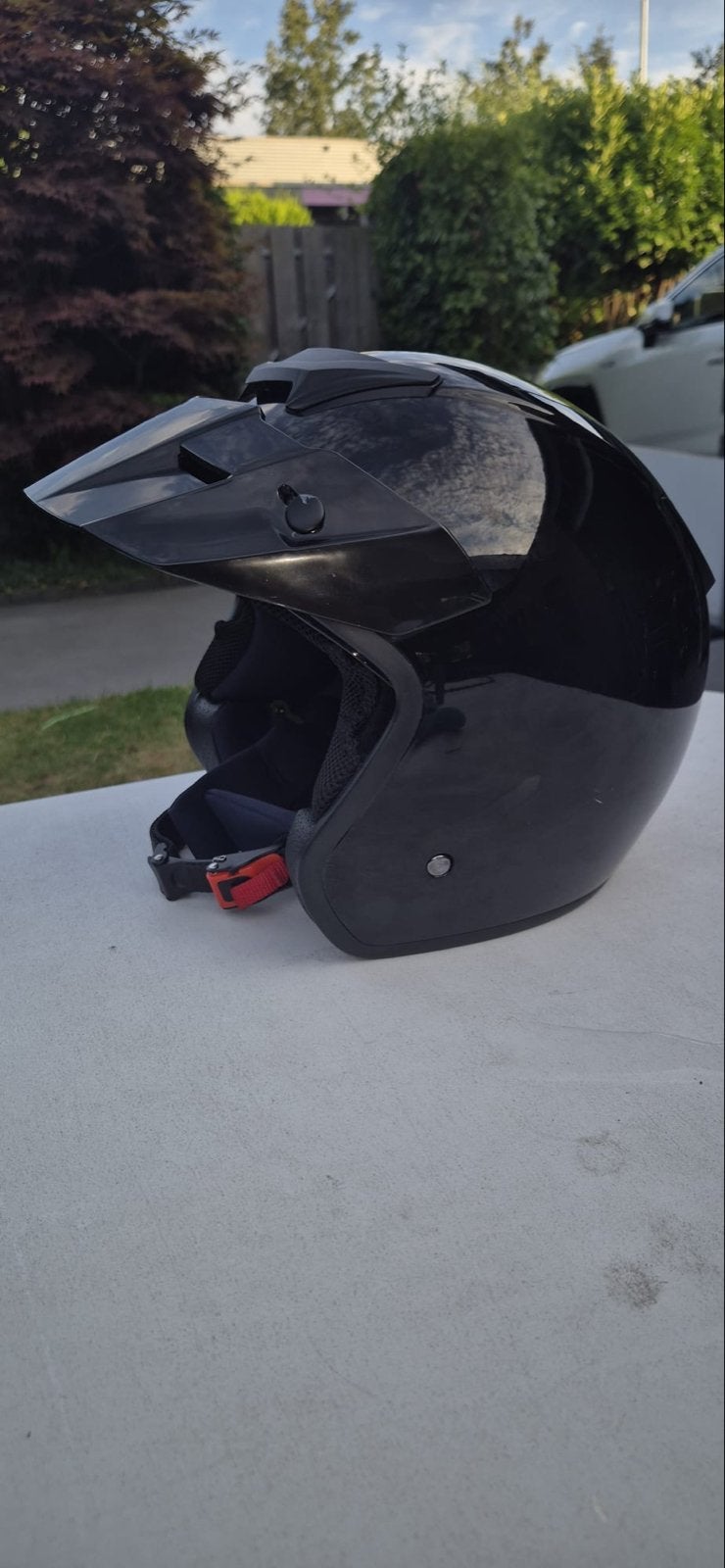 Zwarte Moto Helm - Jethelm met Vizier, Motoren, Overige merken, Heren, Jethelm, Ophalen of Verzenden