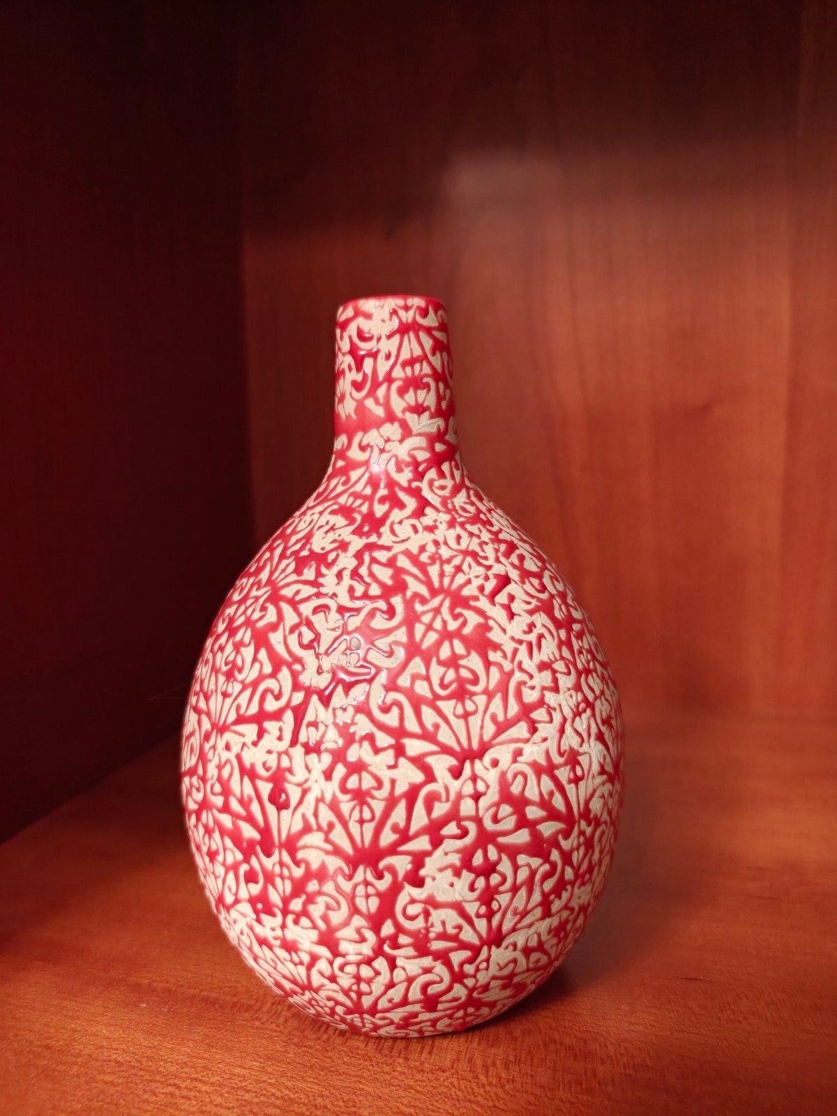 Vintage stijl Des Pots vaas met rood-wit patroon, Ophalen of Verzenden