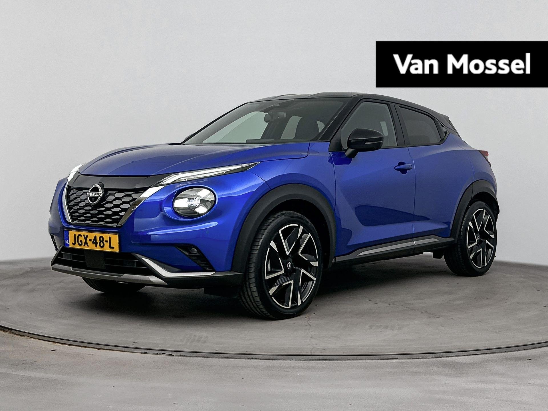 Nissan Juke 1.6 Hybrid N-Design 143PK | Automaat | Navigatie, Stof, Gebruikt, Blauw, Automatische klimaatregeling