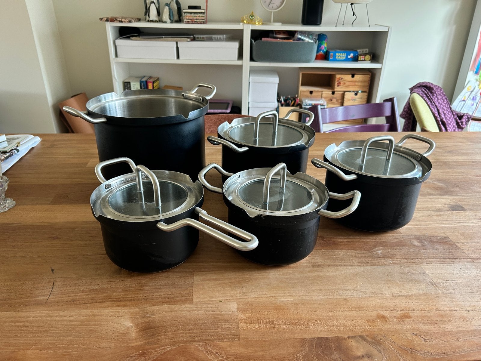 Pannenset BK - 5-delig - Zwart/RVS, Ophalen, Gebruikt, Met deksel, BK