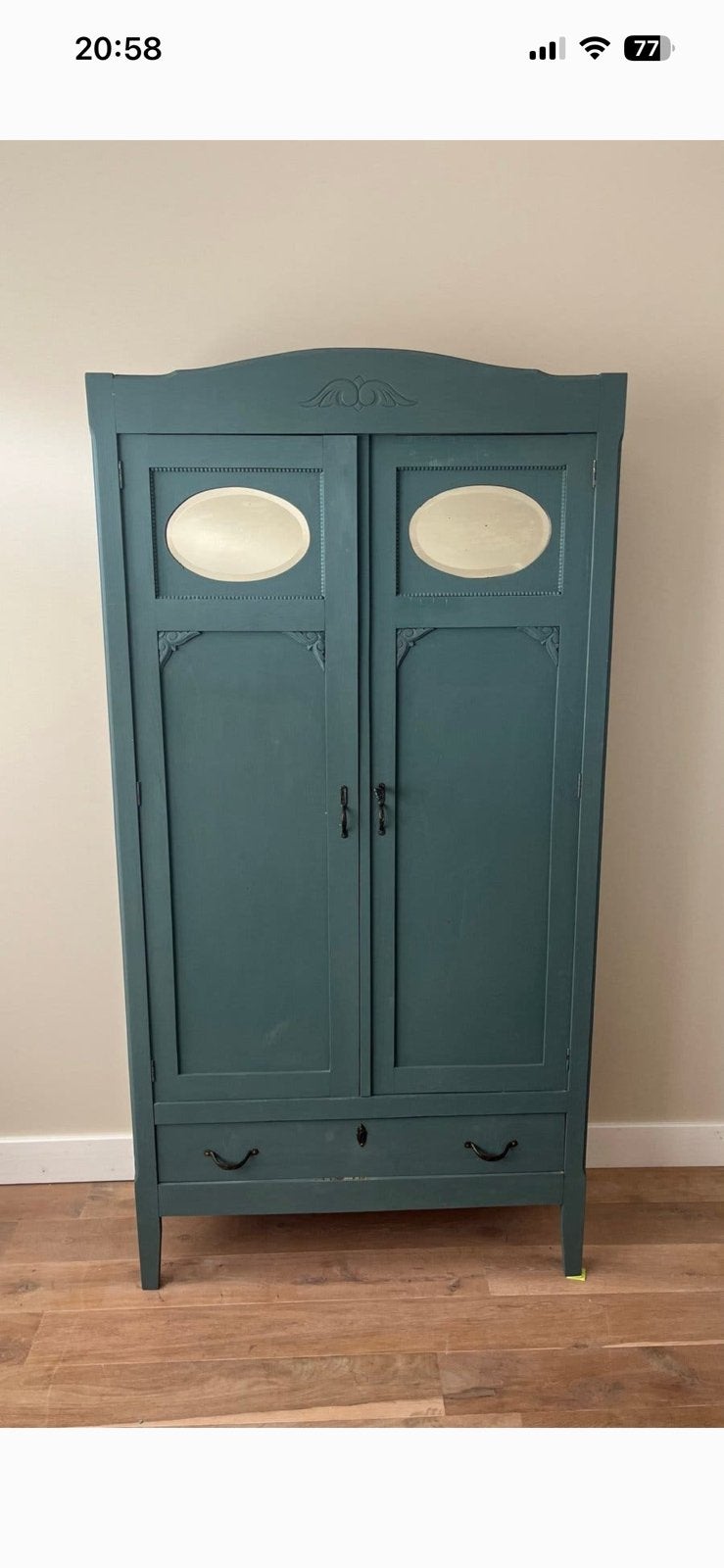 Vintage kledingkast met spiegels petrol blauw, Huis en Inrichting, Ophalen, 100 tot 150 cm, Zo goed als nieuw, 150 tot 200 cm