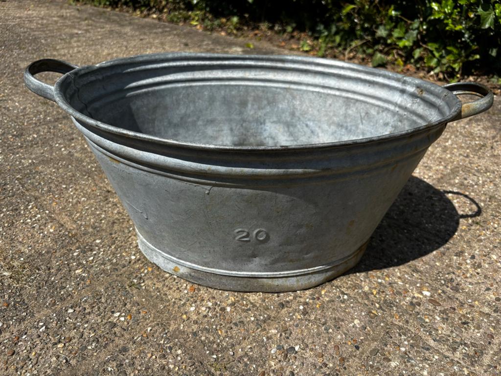 Vintage Zinken Tijl - Robuuste Zinken Kuip met Handvatten, Ophalen