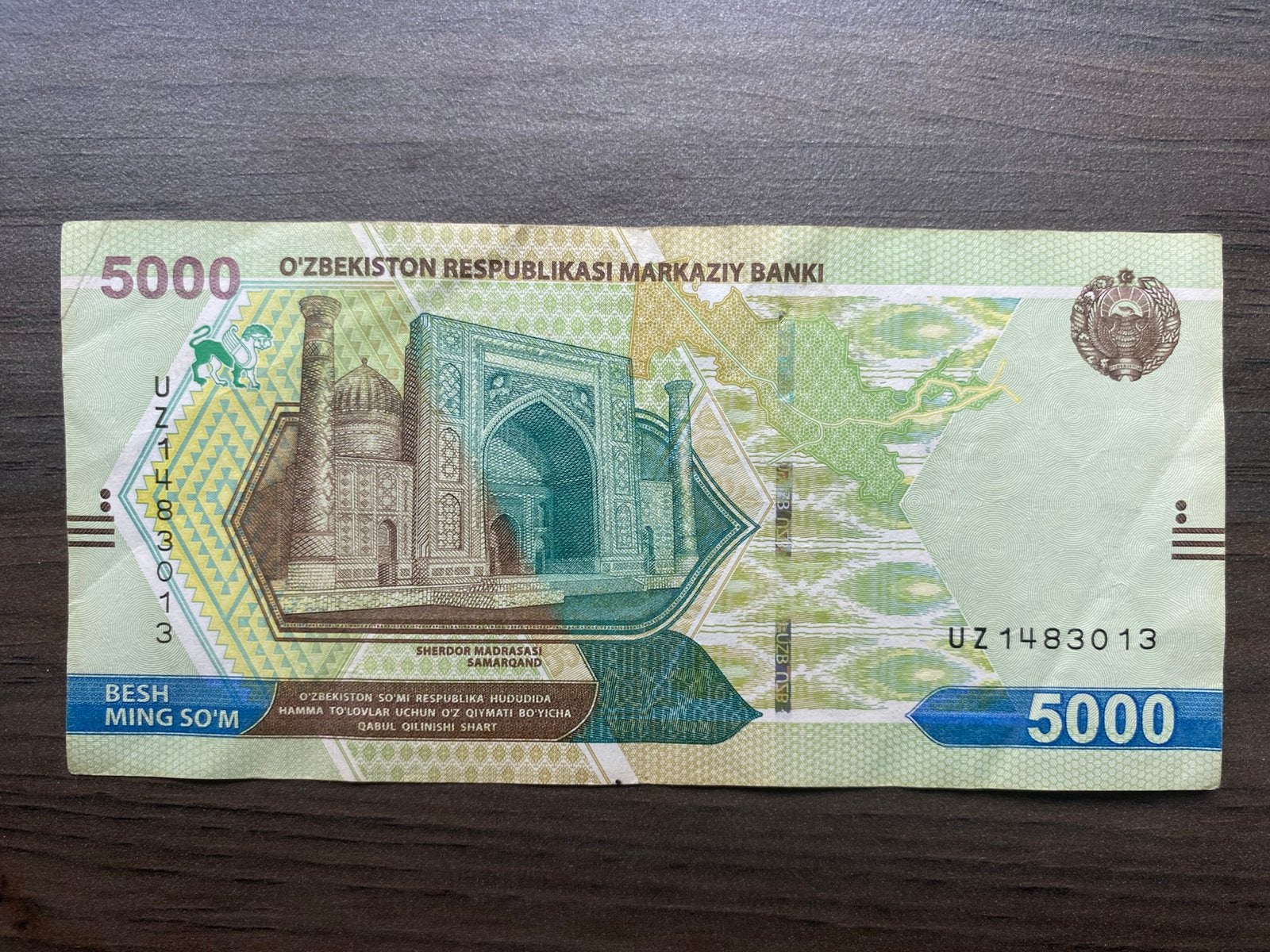 5000 Som Oezbekistan 2021 Bankbiljet p-W88, Postzegels en Munten, Bankbiljetten | Azië, Ophalen of Verzenden, Centraal-Azië, Los biljet