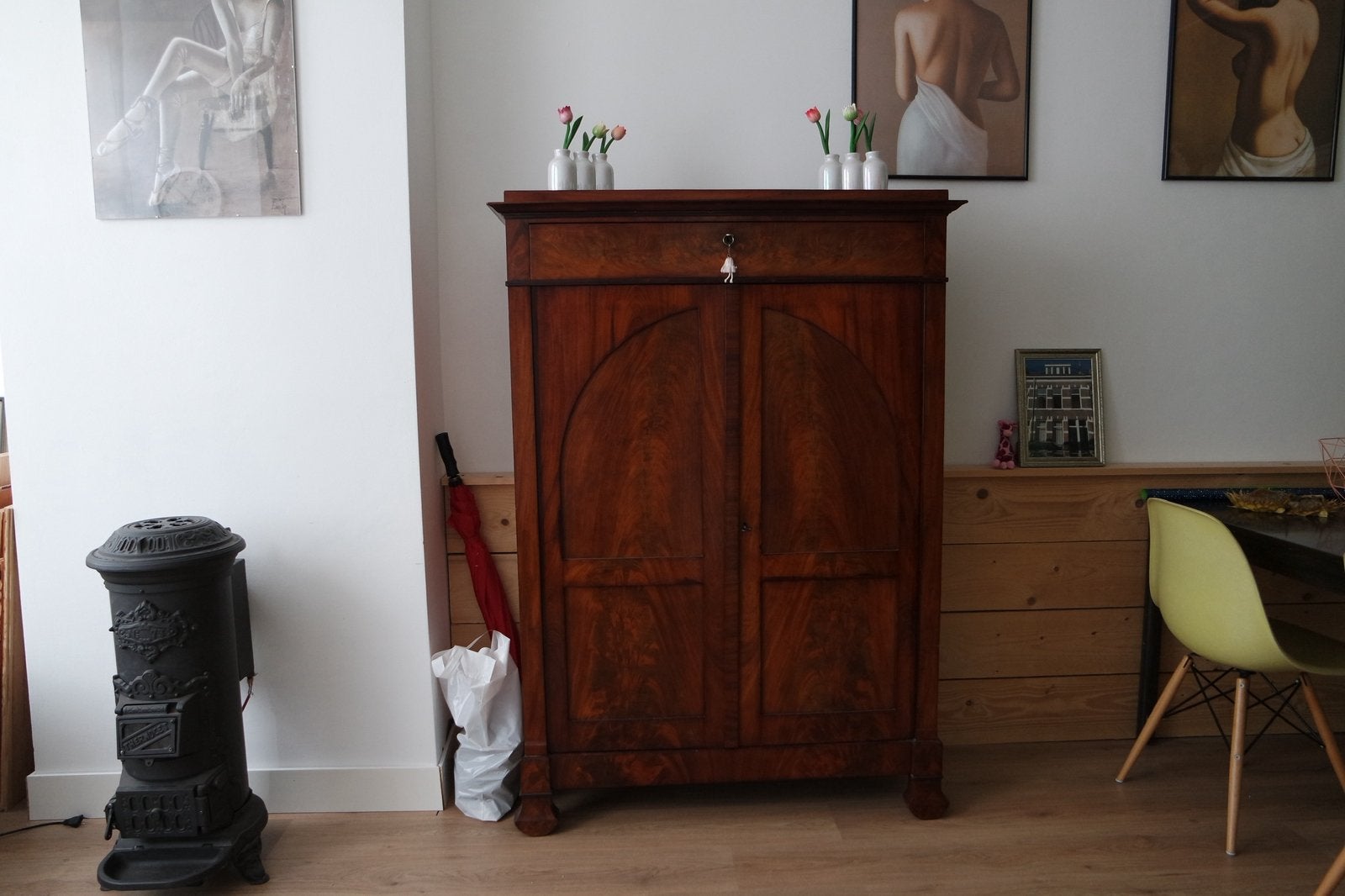 Mahonie dressoir kast buffetkast antieke keuken, poort kast, Ophalen, 25 tot 50 cm, Met lade(s), Biedemijer