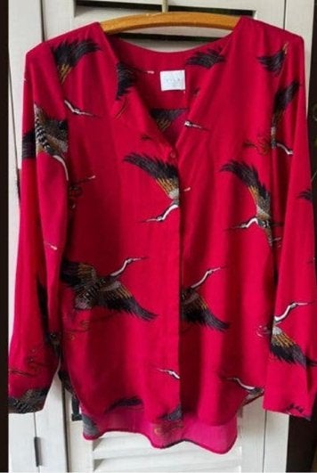 Rode blouse met vogels, Ophalen of Verzenden, Zo goed als nieuw, Rood, Jurk