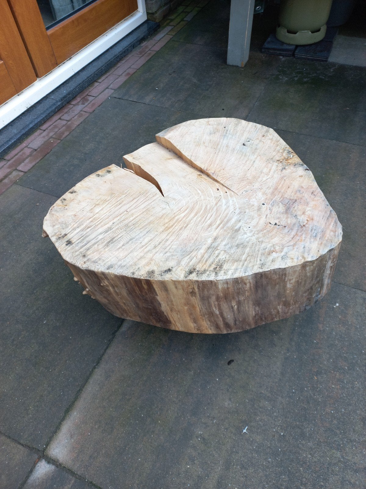 Boomstam tafel laag 27cm met wielen, Tuin en Terras, Ophalen, Gebruikt, Rond, Hout