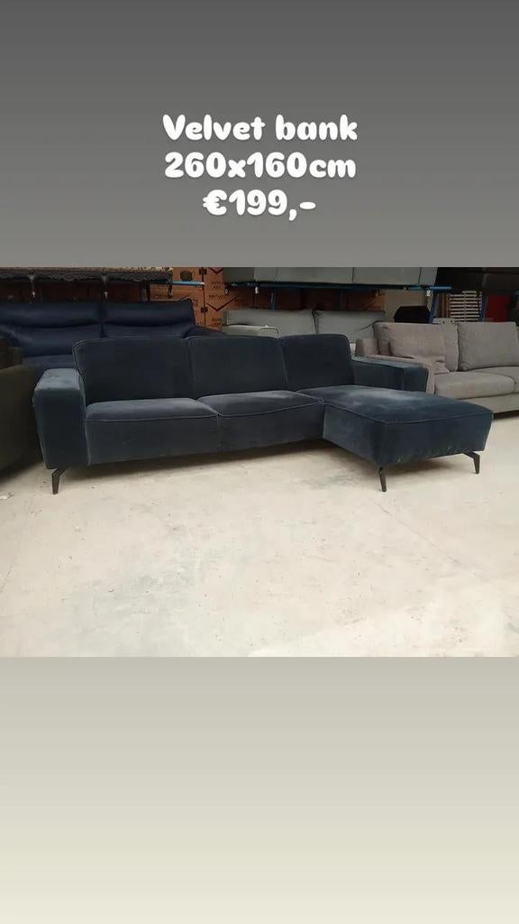 Velvet hoekbank 260x160cm nu €199,-, 250 tot 300 cm, ., Ophalen of Verzenden, Zo goed als nieuw