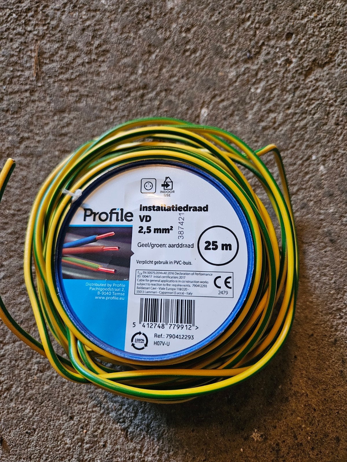 Installatiedraad VD 2,5 mm² geel/groen - ca. 20 meter, Ophalen, Zo goed als nieuw, Overige merken, Kabel of Snoer