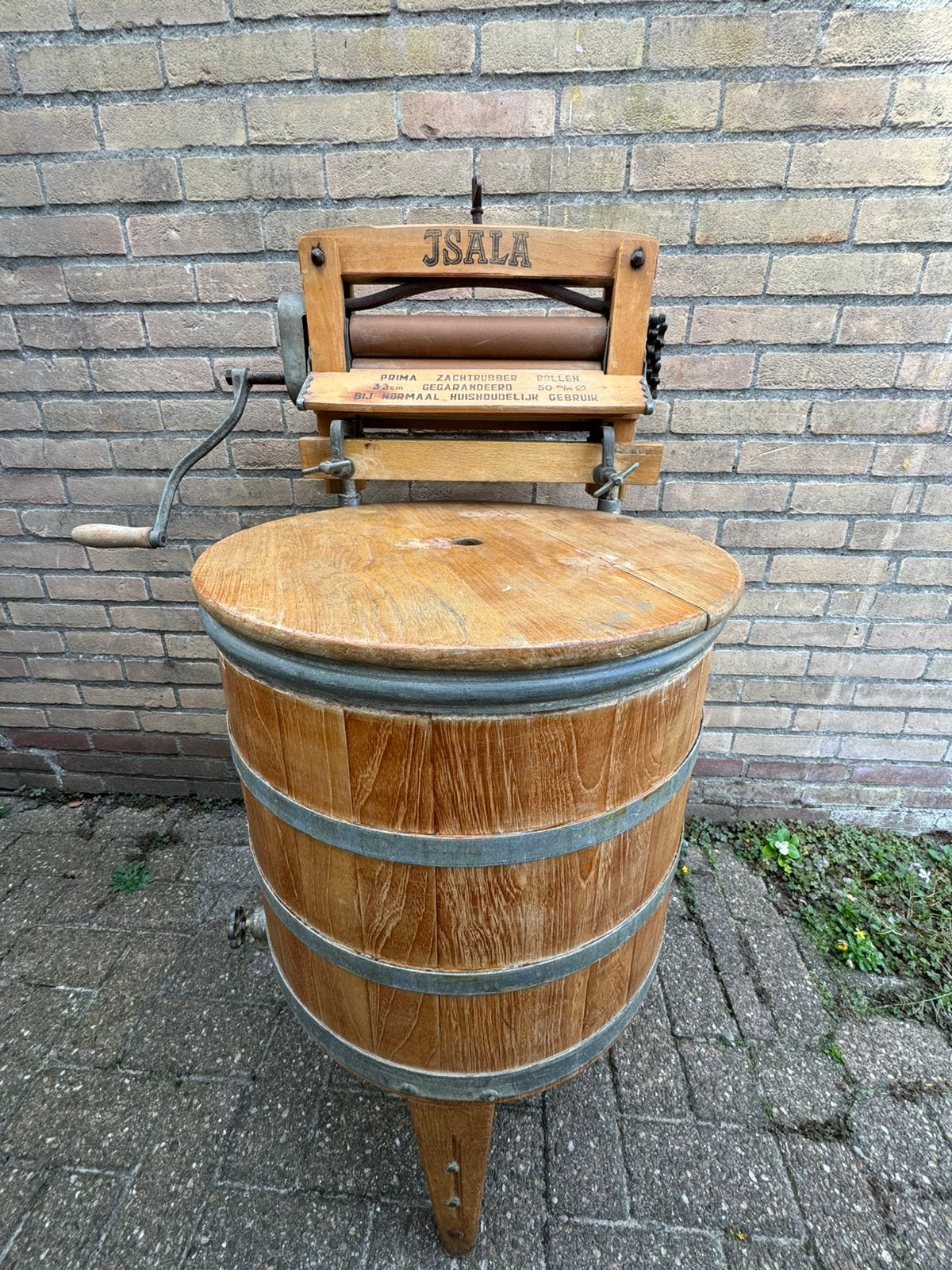 Antieke houten handbediende wasmachine met handwringer, Ophalen, Zo goed als nieuw, 1200 tot 1600 toeren